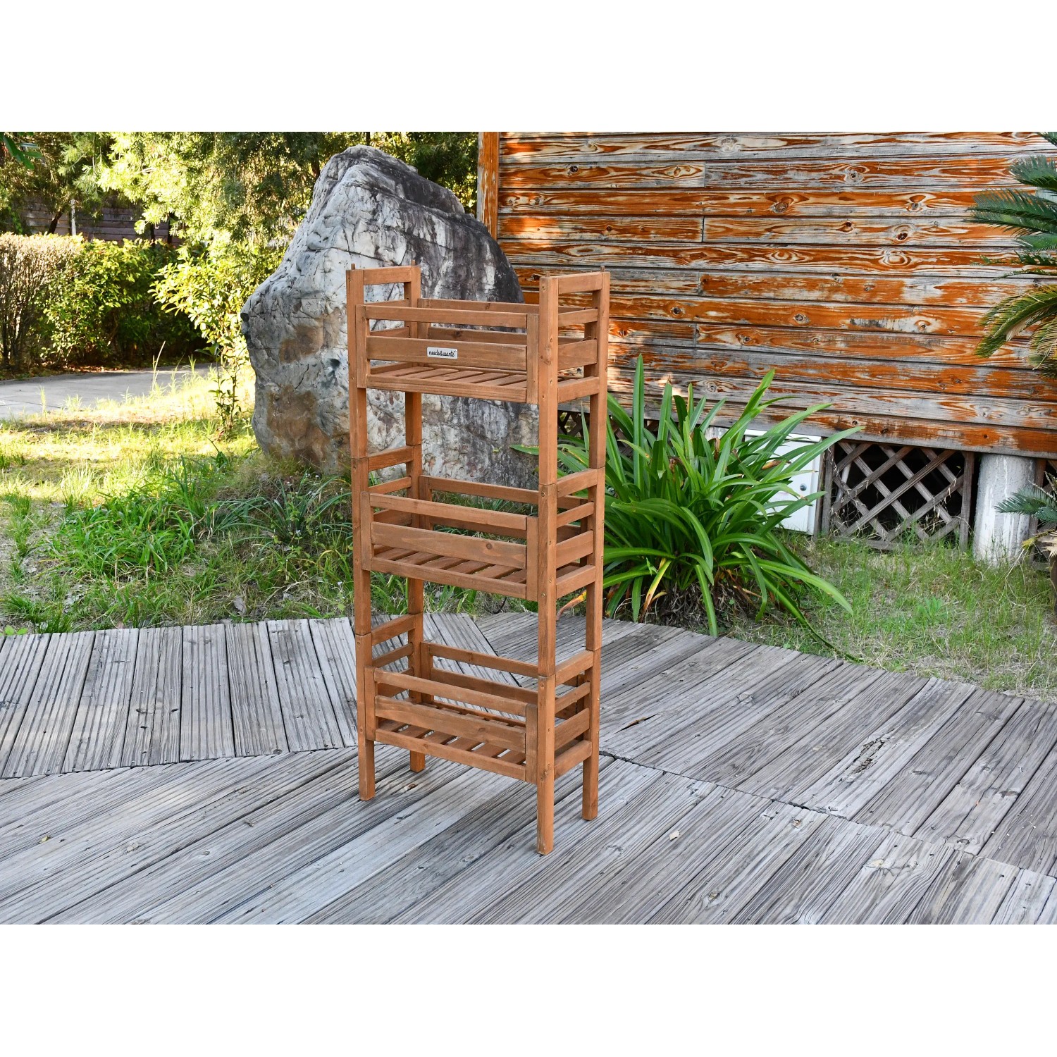 Needs&wants Placy2 Pflanzenständer aus Holz mit 3 Ebenen für Garten, Balkon oder Terrasse.