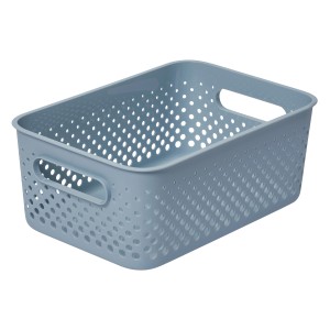 Blauer SmartStore Essence M Aufbewahrungskorb mit Lochmuster und Griffen.