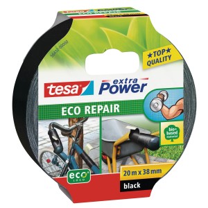 Tesa Extra Power Eco Repair Klebeband, schwarz, 20 m x 38 mm, vielseitig einsetzbar.