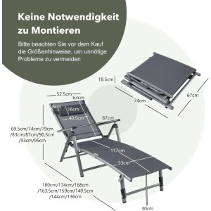 Costway Klappbarer Sonnenliege Aluminium 8-Stufig Rückenlehne