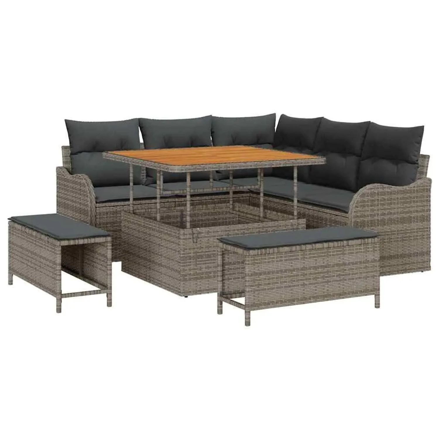 vidaXL Garten-Sofa-Set mit Kissen mit Speicher 8-Tlg Grau 3364208