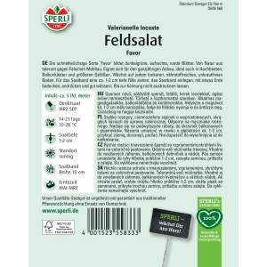 Sperli Feldsalat Favor Samenpackung mit grünen Blättern.