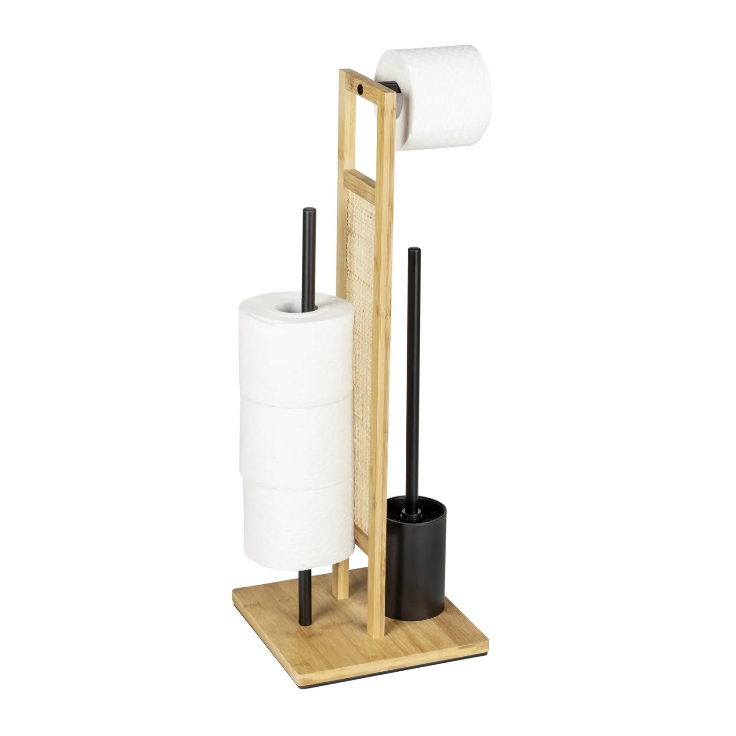 WENKO Stand WC-Garnitur Rivalta Allegre aus Rattan und Bambus mit WC-Bürste und Papierhalter.
