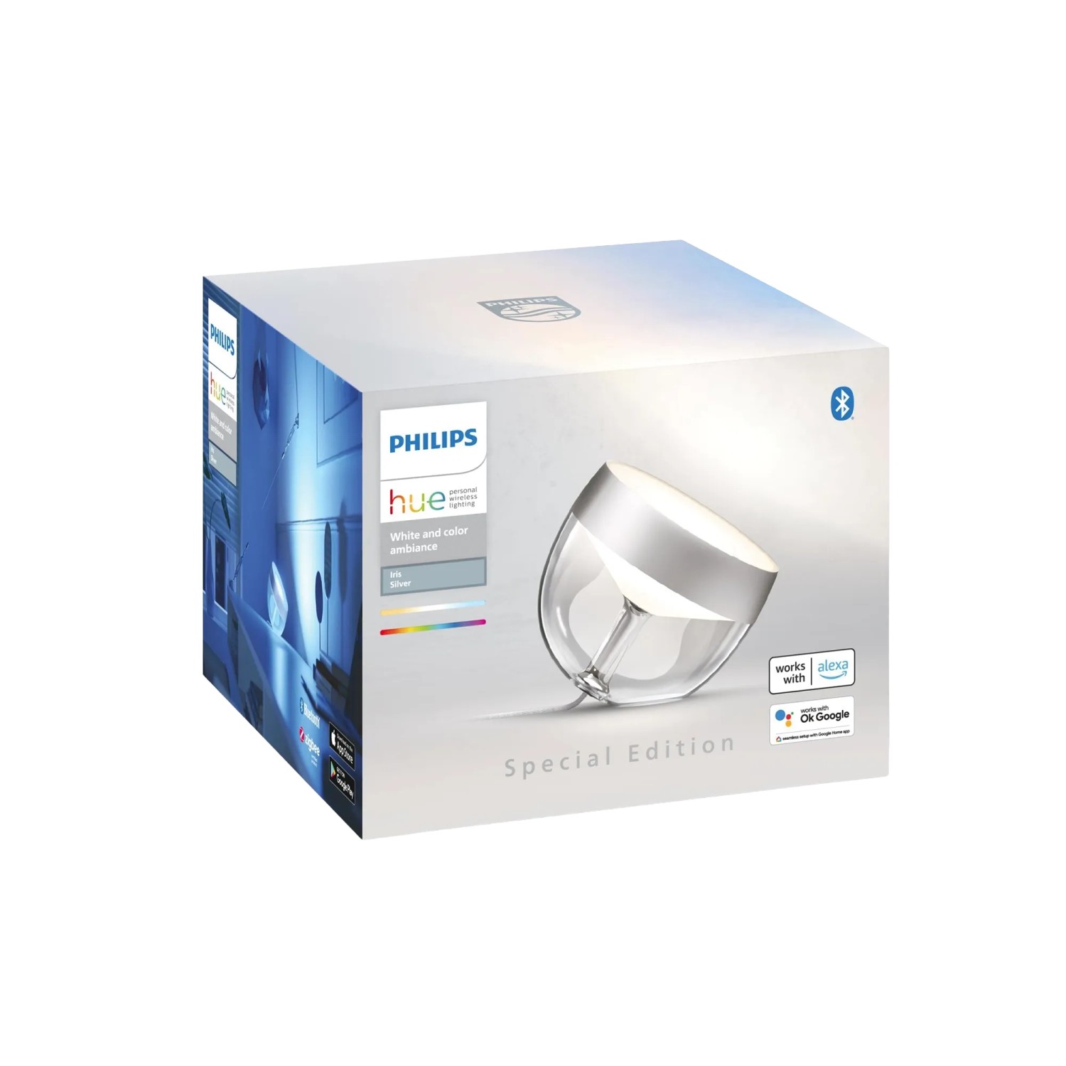 Philips Hue Smart-LED-Tischleuchte Iris White & Color Ambiance Silber