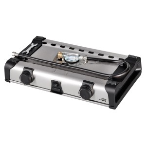 Enders Campingkocher Ryda 2Z GP: Kompakter Gaskocher mit zwei Brennern und Edelstahlgehäuse.