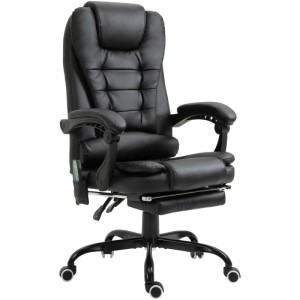Schwarzer Vinsetto Massagesessel mit hoher Rückenlehne, integrierter Fußstütze und Rollen. Ideal für Büro.