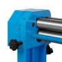 Detailaufnahme der blauen EBERTH Rundbiegemaschine mit drei Stahlwalzen für Rohrbearbeitung.