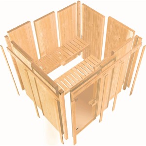 Chillroi Infarot Kombisauna Lene Plus mit 9kW Bio Ofen Steuergerät und Infrarotstrahlern Naturbelassen