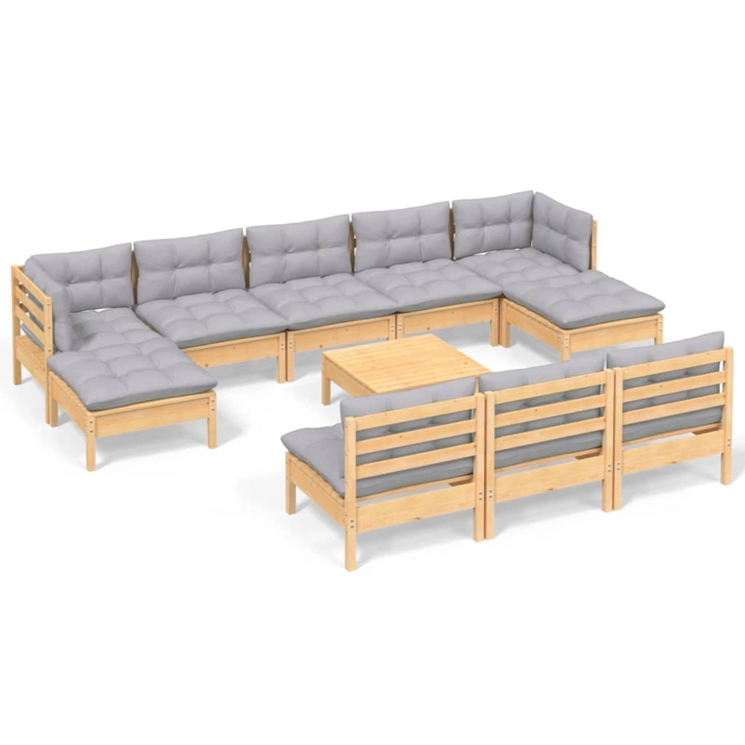 vidaXL 11-Tlg Garten-Lounge-Set mit Grauen Kissen Kiefernholz 3097120 günstig online kaufen