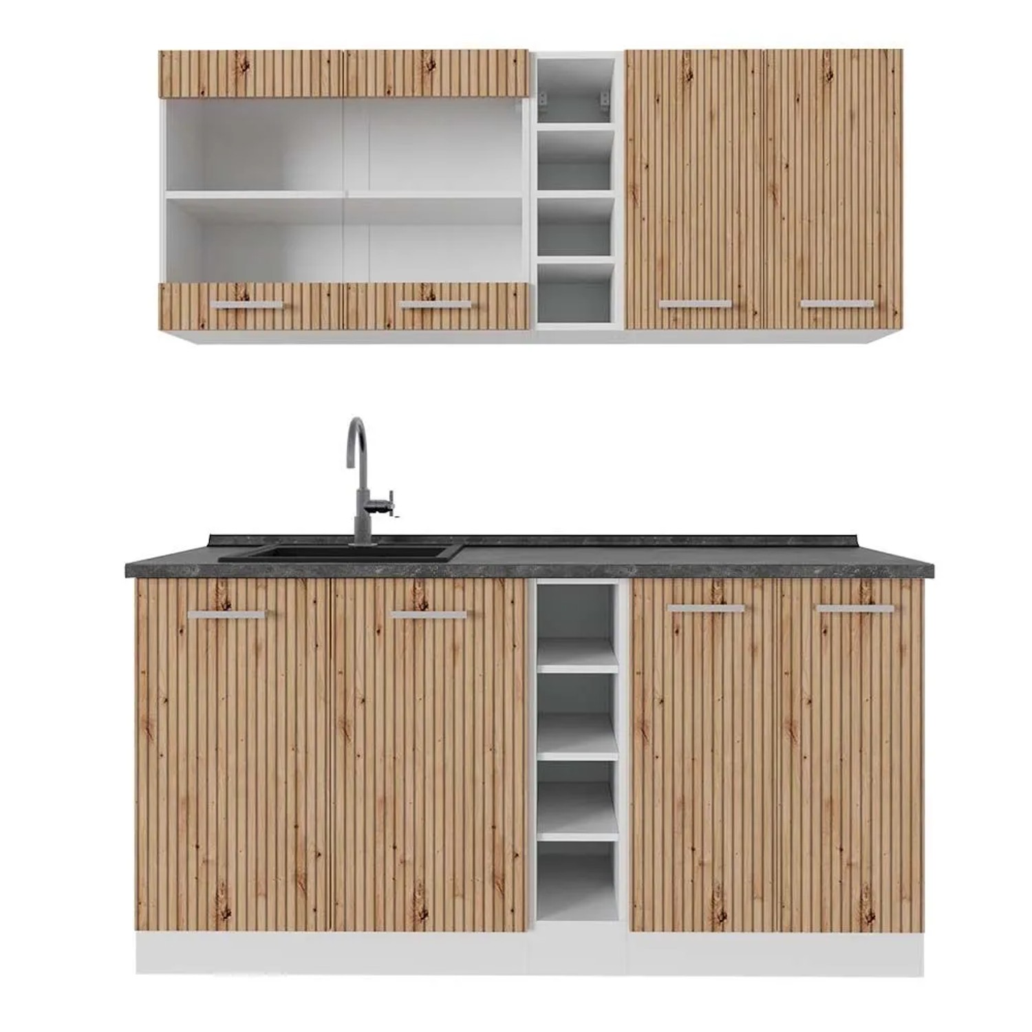 Vicco R-Line Singleküche Artisan Eiche Weiß 160 cm AP Anthrazit ohne E-Geräte