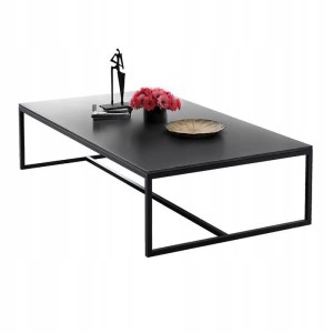 Rechteckiger, schwarzer Couchtisch (120 cm) im Industrial Loft Stil mit Deko.