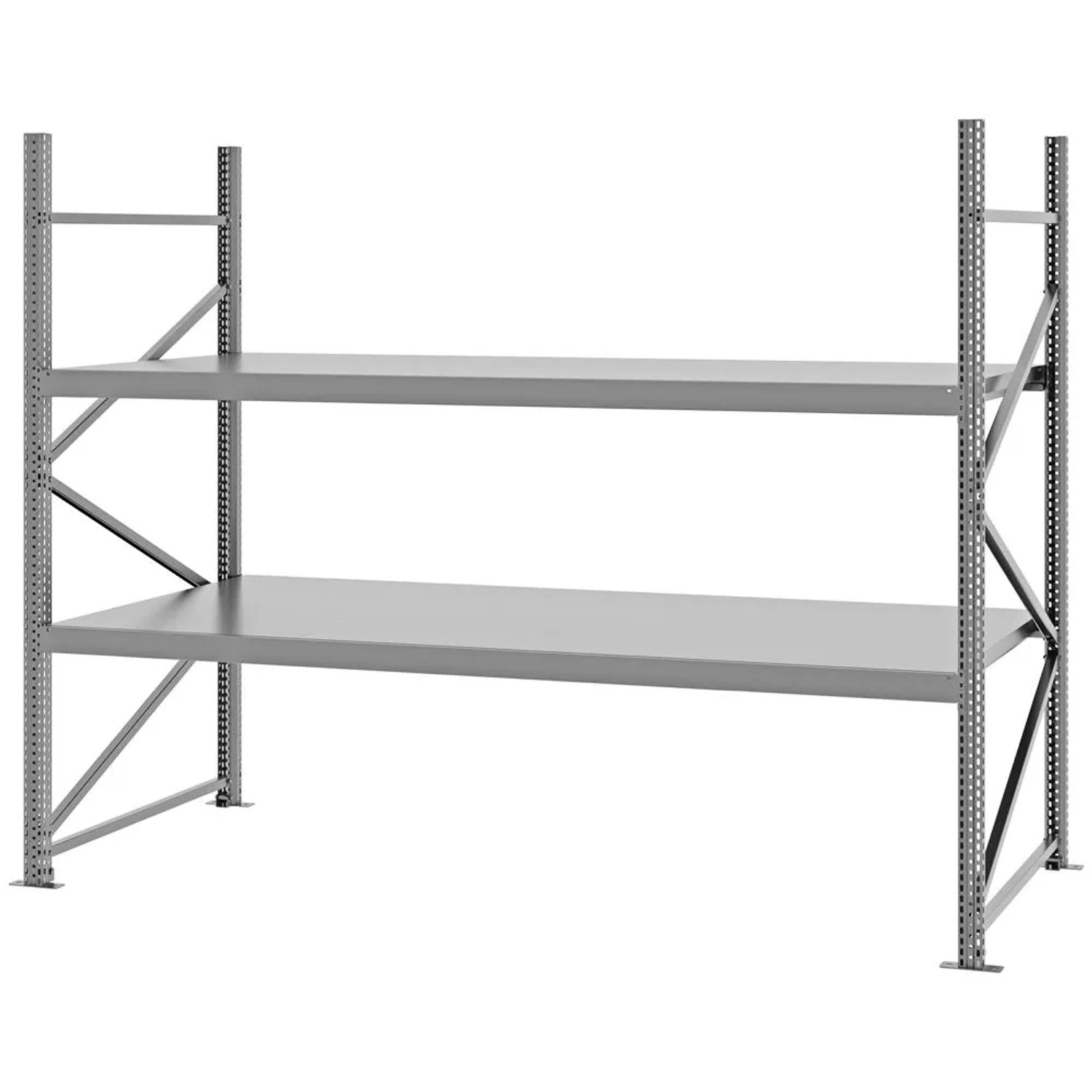 PROREGAL Weitspannregal Schraub-Stecksystem MAGNUS PRO Made In Germany Grundregal 200x250x100cm 2 Ebenen Stahlböden Fachlast 430kg Verzinkt