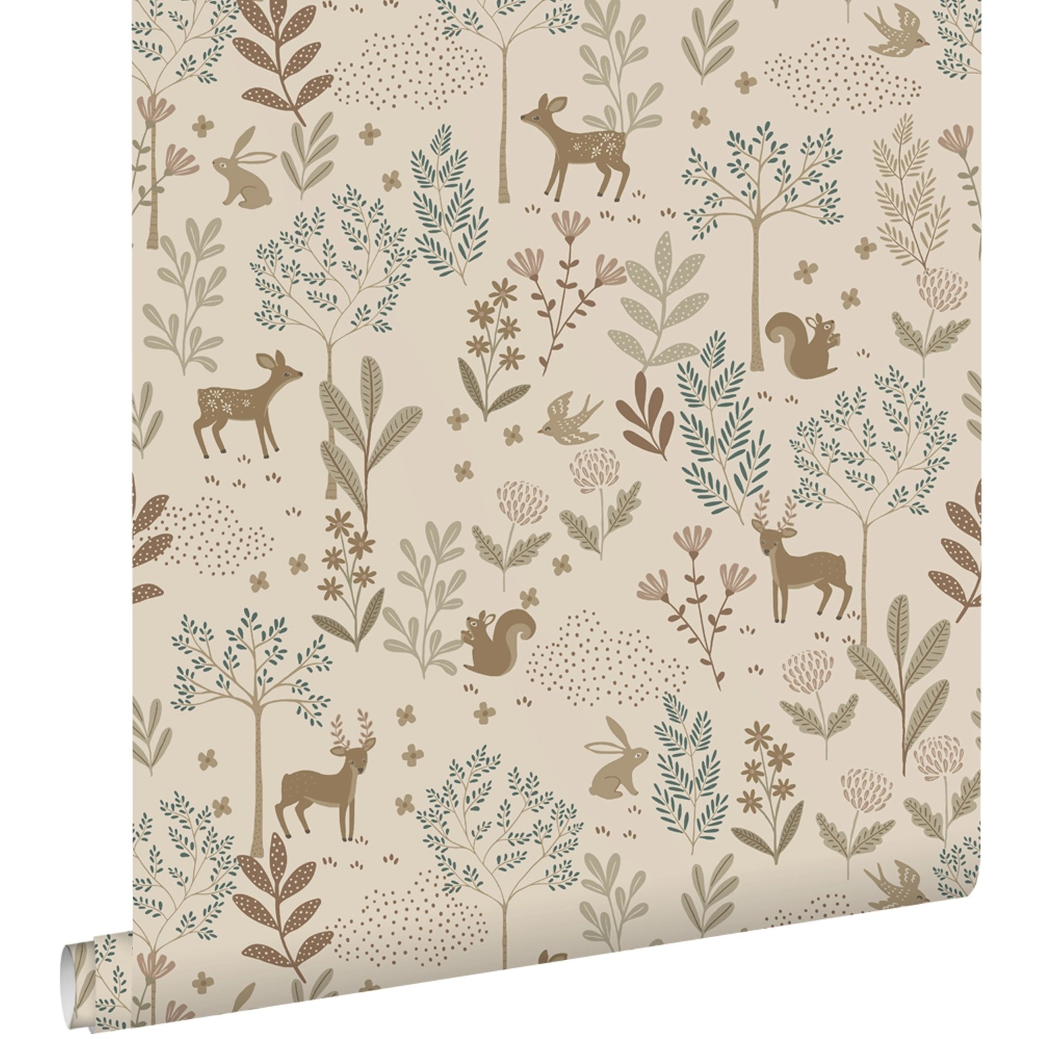 ESTAhome Tapete Wald mit Waldtieren Beige und Grün 53 cm x 10.05 m günstig online kaufen