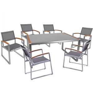 Graues 7-teiliges Gartenmöbel-Set Ava von Garden Pleasure mit Tisch und 6 Stühlen.