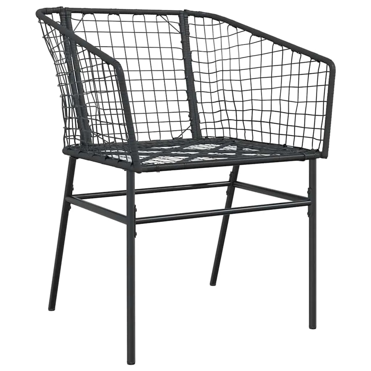 Schwarzer Gartenstuhl aus Poly Rattan und Glas, Teil des 3-teiligen Esszimmersets von vidaXL.
