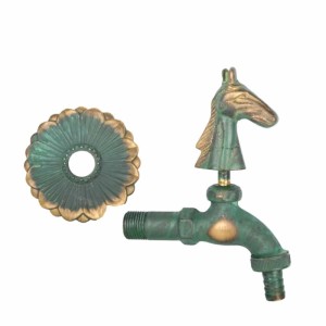 Patiniertes Messing Wandauslaufventil mit Pferdekopf-Griff und dekorativer Rosette, 1/2 Zoll.