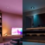 Philips Hue Einbauspot Slim, schwarz, mit Farbwechsel in Wohn- und Badezimmer.