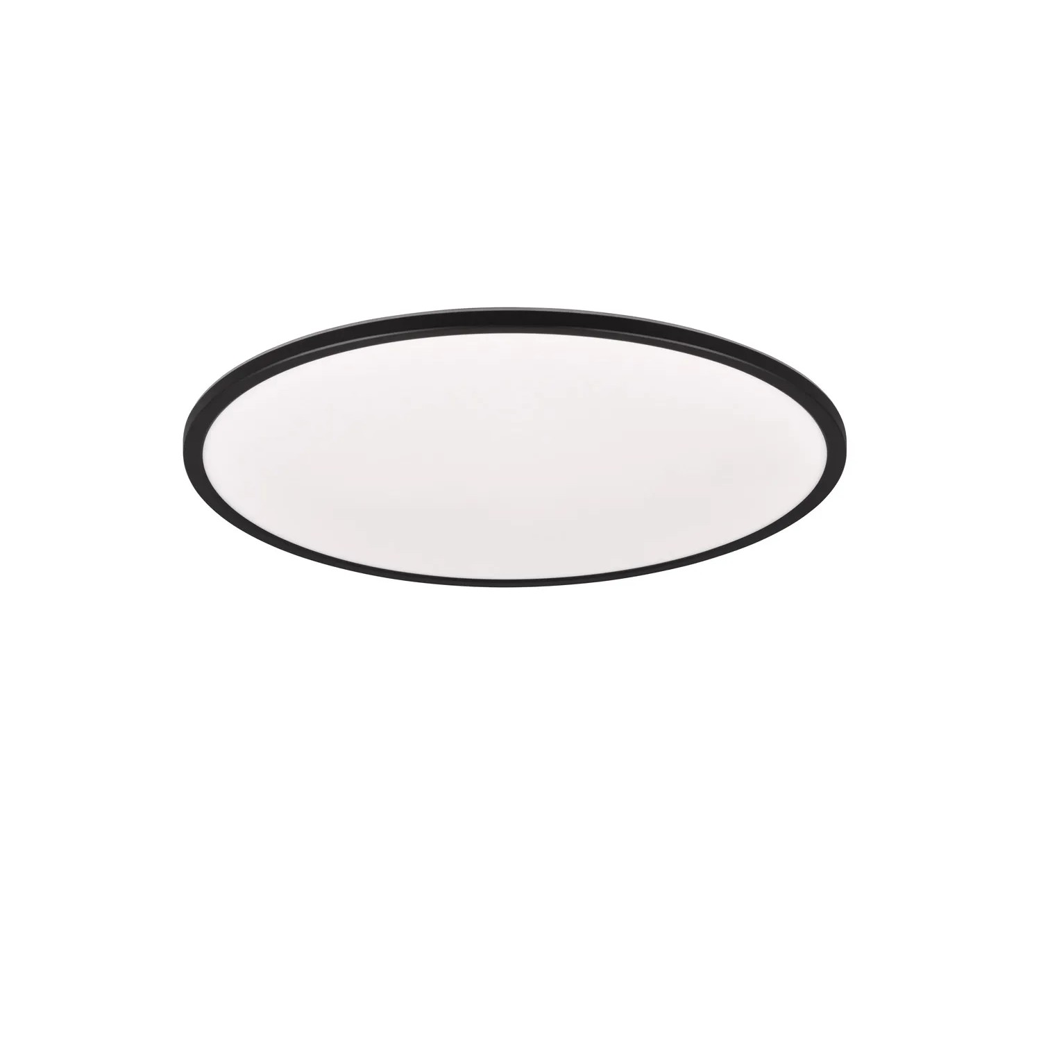 Schwarze, runde LED-Deckenleuchte Scott, 50 cm Durchmesser. Moderne Lampe für Wohn- und Schlafbereich.