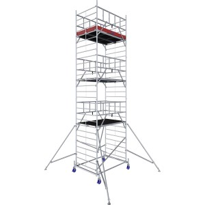 Krause Alu-Fahrgerüst ProTec XXL mit großer Arbeitsfläche und GuardMatic-System für sicheres Arbeiten in großer Höhe.