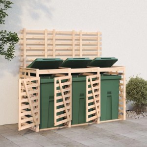 DELUKE 3er Mülltonnenbox Kiefernholz BOUMI 240x91,5x128,5cm Natur Mülltonnenverkleidung Für 3 Tonnen Müllbox Aus Holz