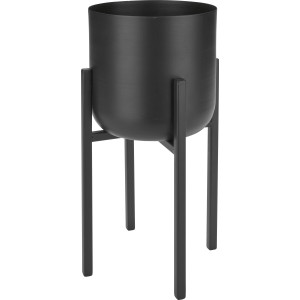Schwarzes Pflanzgefäß Modern Antique, 26x17cm, auf filigranem Metallfuß für Innenräume.