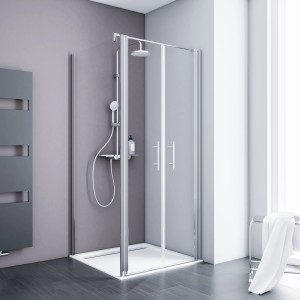 Schulte ExpressPlus Pendeltür AlexaStyle2.0, Alunatur, 80x80x192cm, mit Seitenwand. Rahmenlose Duschkabine mit Echtglas.