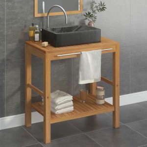 vidaXL Waschtisch Massivholz Teak mit Waschbecken Marmor Schwarz 3058159