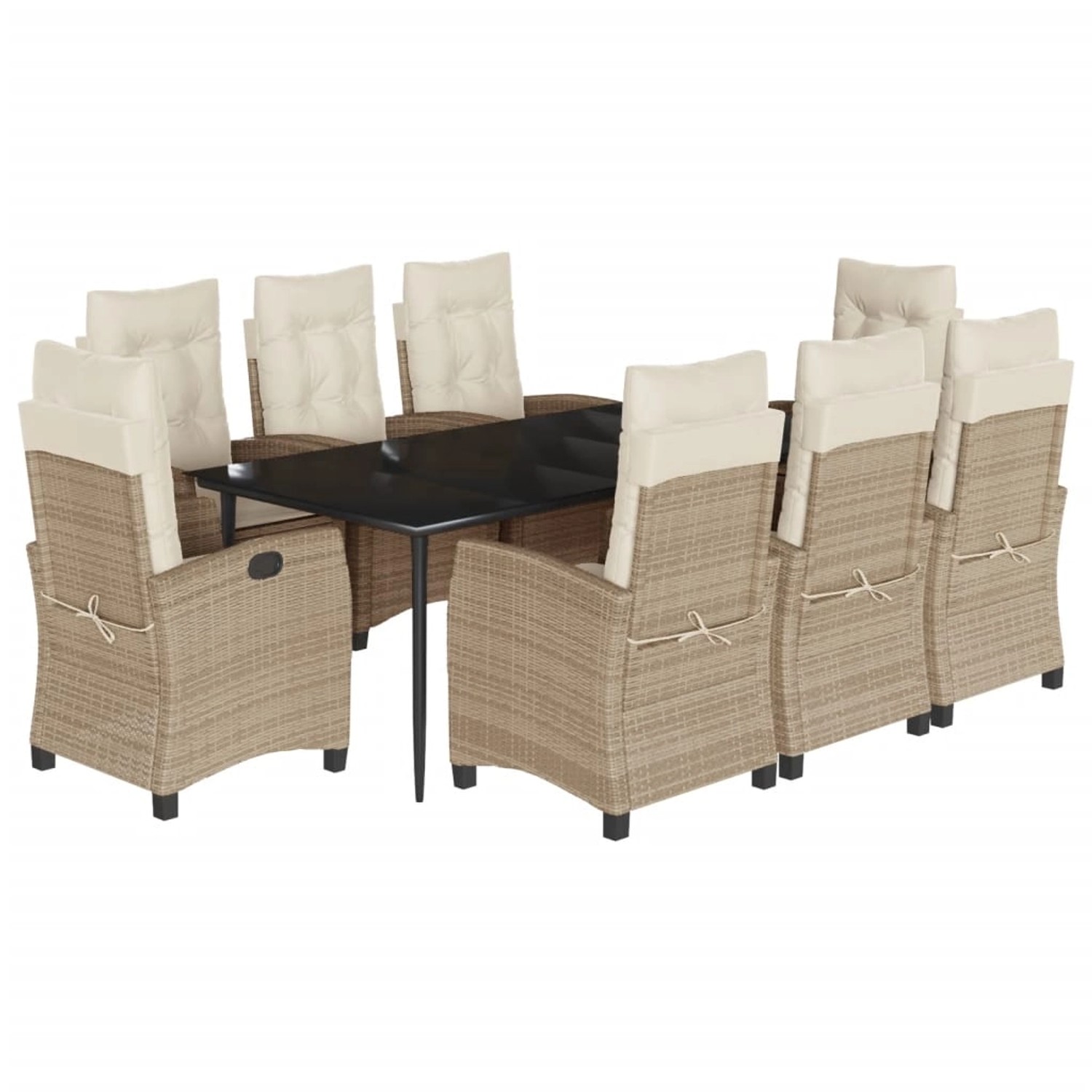 vidaXL 9-Tlg Garten-Essgruppe mit Kissen Beige Poly Rattan 3212811