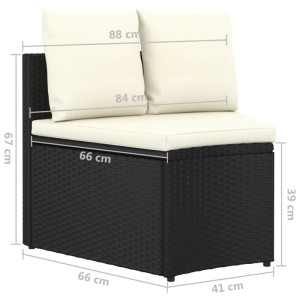 vidaXL Garten-Sofagarnitur, 1 Element, schwarzes Poly Rattan mit cremeweißen Auflagen.