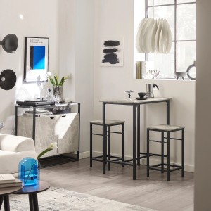 SoBuy Sitzgruppe OGT10-HG mit Tisch und 2 Barhockern, Holz/Metall grau-schwarz.