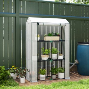 Outsunny Gewächshaus mit Regalen, Rolltür, Stahl, 100x40x150 cm, weiß. Pflanzen auf drei Ebenen.