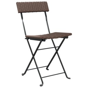 Brauner klappbarer Bistrostuhl aus Poly Rattan mit schwarzem Stahlgestell. Ideal als Gartenstuhl.