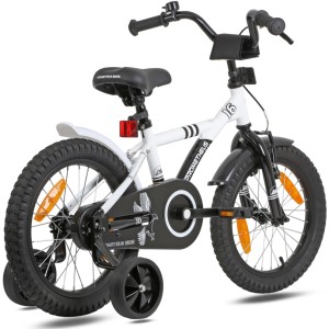 PROMETHEUS BIKES Kinderfahrrad 16 Zoll ab 4 und 5 Jahre mit Stützrädern und Rücktrittbremse Weiß