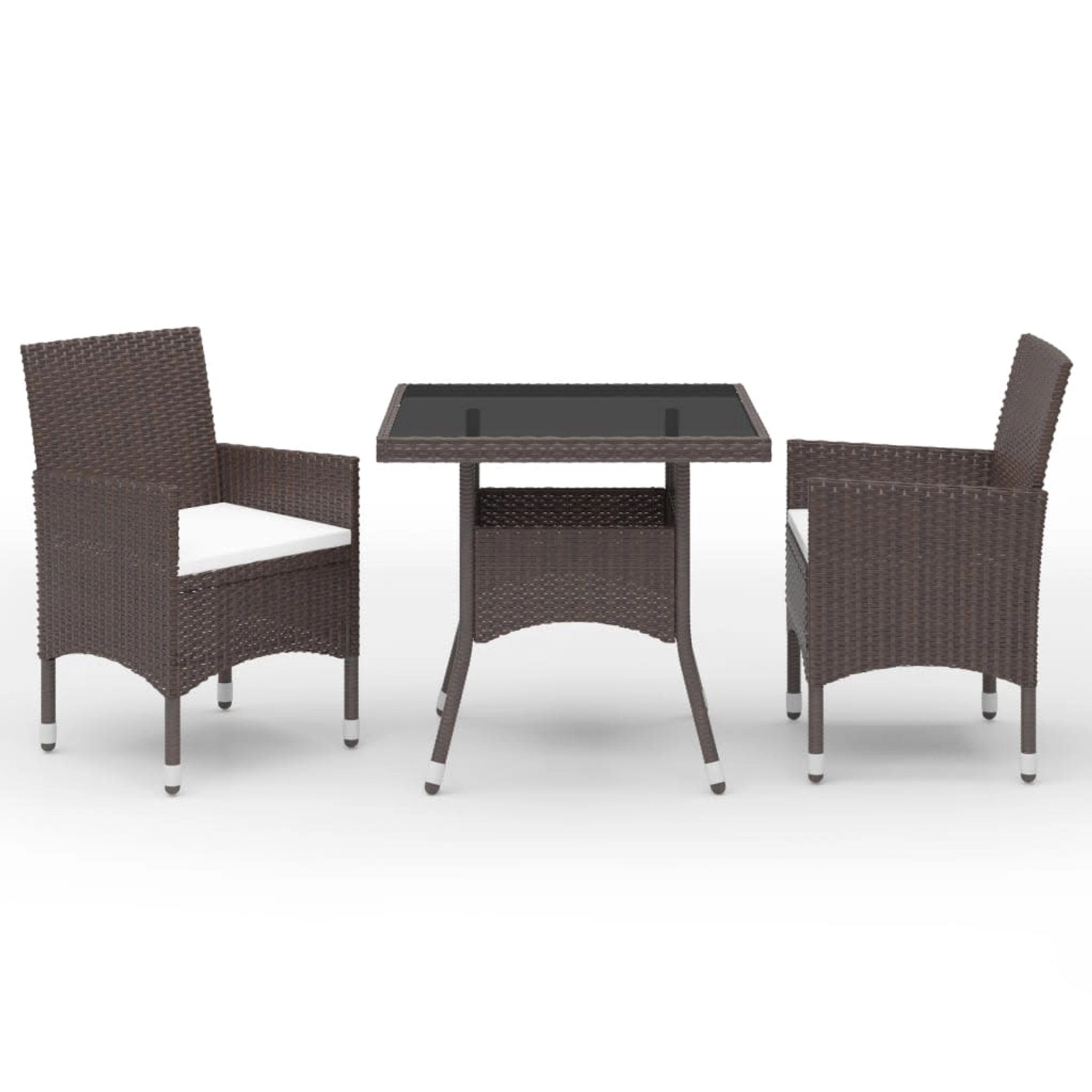 vidaXL 3-Tlg Garten-Essgruppe Poly Rattan und Hartglas Braun 3095912