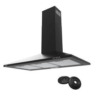 CIARRA Dunstabzugshaube, 90cm, schwarz, mit Kohlefiltern. A++ Energieeffizienz, 370 m³/h.