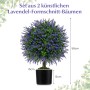 Zwei künstliche Lavendel-Kugelbäume, 58cm hoch, mit lila Blüten und grünem Laub in schwarzen Töpfen. Ideal für Deko.