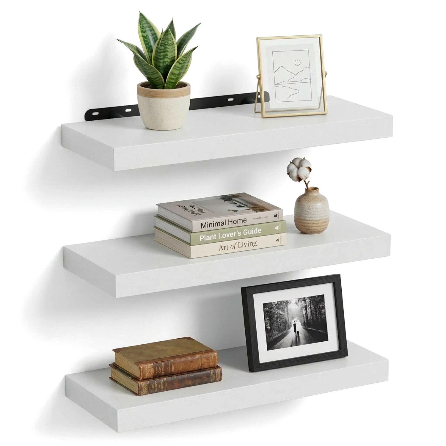 Relaxdays Wandregal MDF Eisen Weiß 3er Set 4 cm x 50 cm x 23 cm