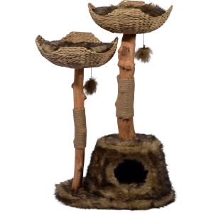 Brauner Dobar Kratzbaum Tony mit Katzenhöhle und zwei Naturstämmen.