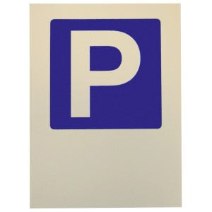 Selbstklebendes Parkplatz Schild aus Kunststoff, 260x194 mm, blaues P auf weißem Grund.