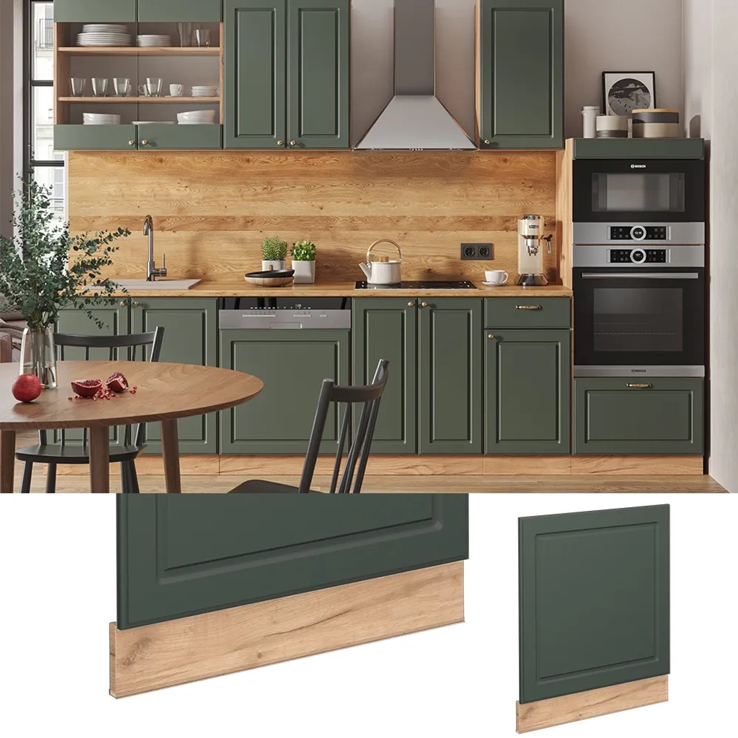 Vicco Frontblende Grün-Gold/Eiche für Fame-Line Küchenschrank, 60 cm, Landhausstil.