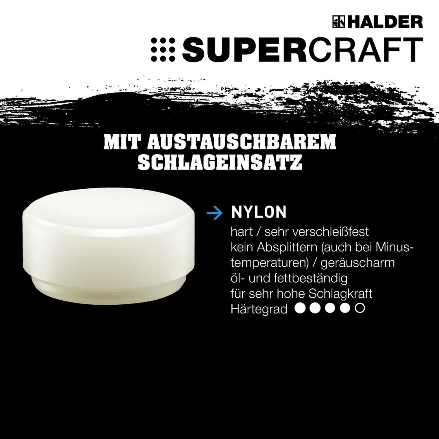 Schlageinsatz aus Nylon für Halder Supercraft Schonhammer, Ø 70mm.