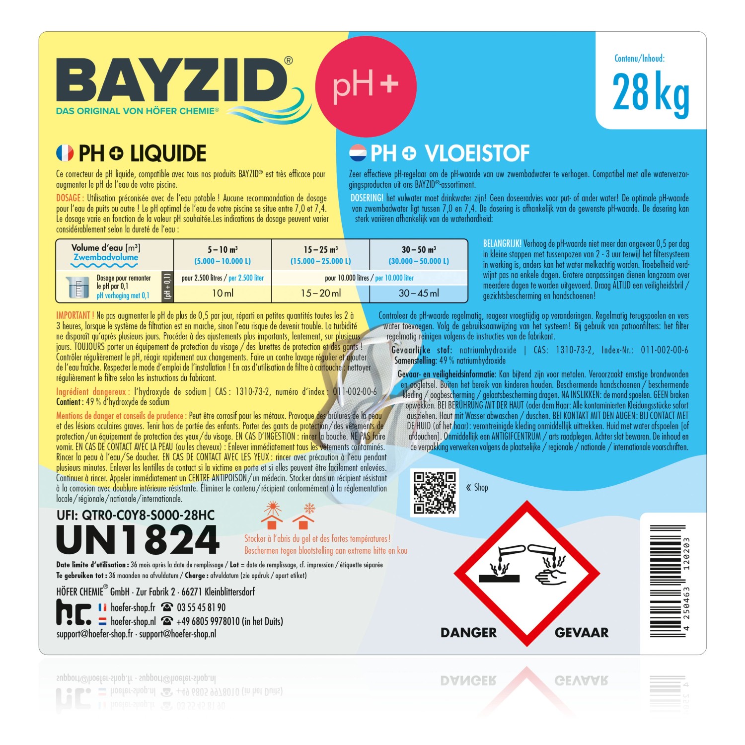 Bayzid pH Plus Flüssig, 24 x 28kg Kanister zur pH-Wert Erhöhung im Pool.