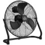 Schwarzer HOMCOM Tischventilator im Retro-Stil mit Metallgehäuse und drei Rotorblättern.