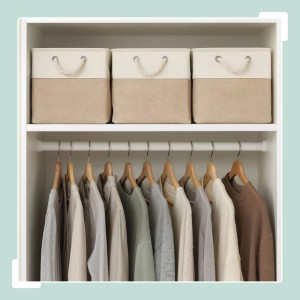 Relaxdays Aufbewahrungskorb Leinen Beige 3er Set 30 cm x 30 cm x 30 cm