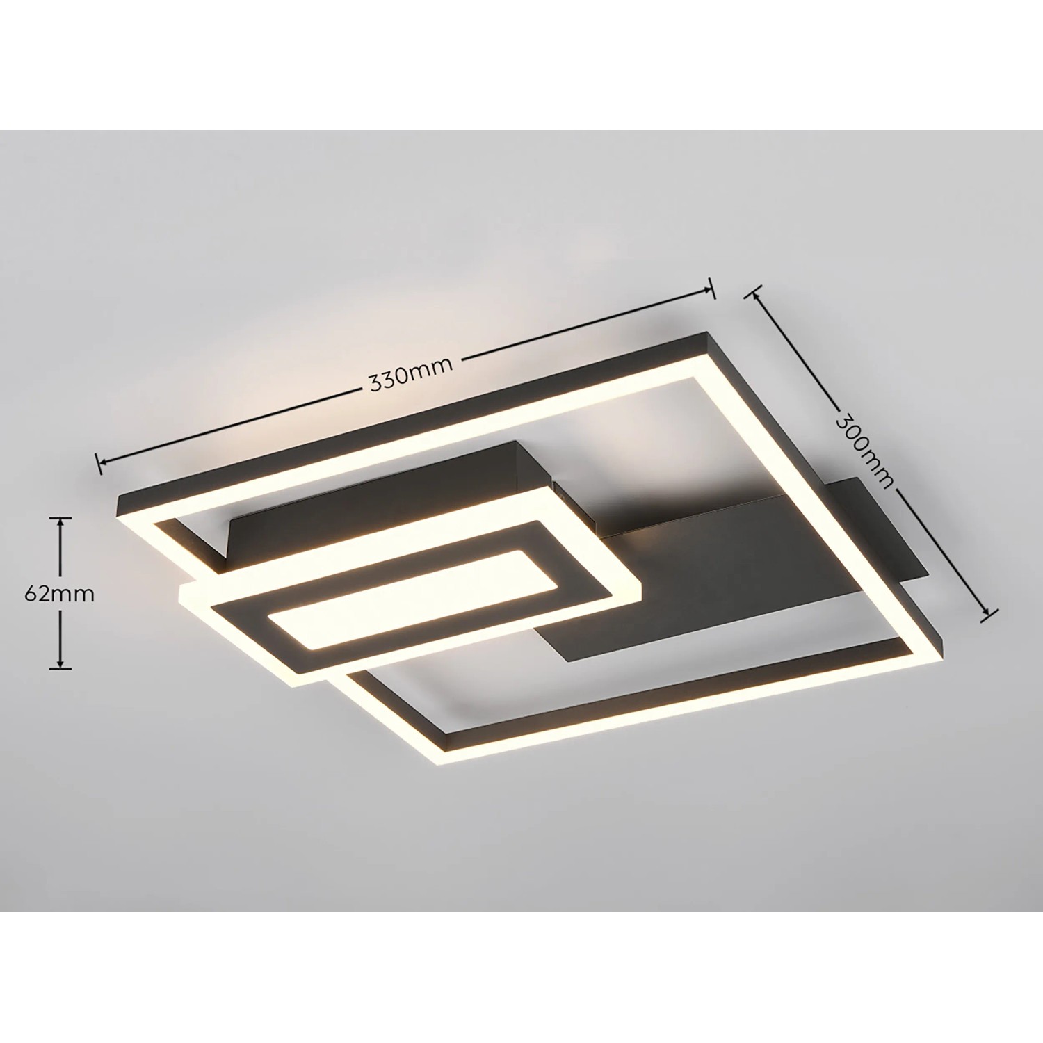 Moderne, mattschwarze LED Deckenleuchte Spiro mit geometrischem Design, 33x30cm.