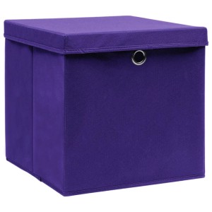 Violette faltbare Aufbewahrungsbox aus Stoff mit Deckel und Metallöse, 32x32x32 cm, für Ordnung und Aufbewahrung.