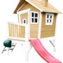 Axi Robin Spielhaus mit Rutsche, braun-weiß, 177x264x203 cm. Holzspielhaus mit Veranda und Briefkasten.