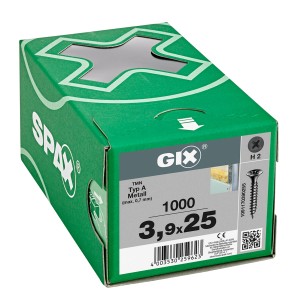 Spax Trockenbauschrauben GIX, 3,9x25 mm, 1000 Stück, phosphatiert, im grünen Karton.