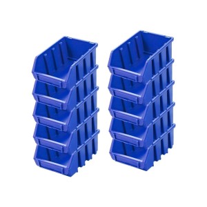 PROREGAL SuperSparSet: 10 blaue Sichtlagerboxen aus Polypropylen, 7,5x11,6x16,1 cm, für Aufbewahrungssysteme.