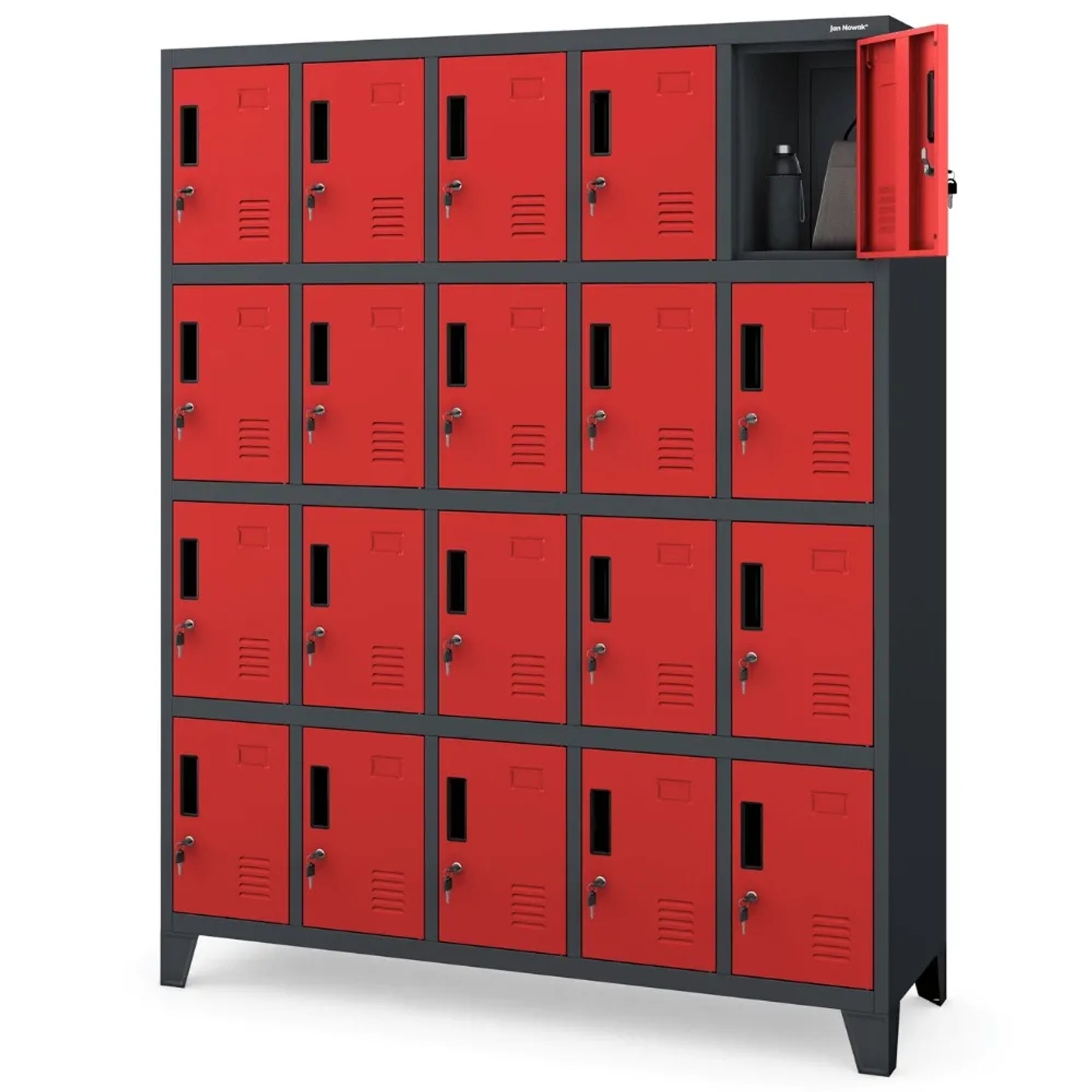 JAN NOWAK Schließfachschrank Spind ROBERT 20 Fächer 172 x 136 x 45 cm Anthrazit-Rot